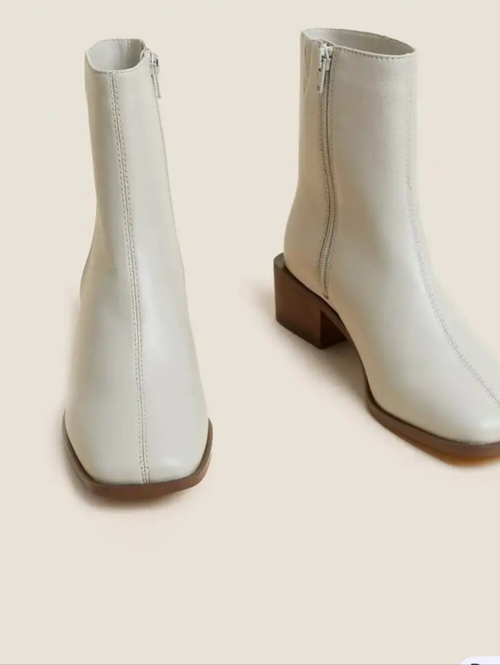 Marks & Spencers Women's Bone Coloured Square Toe Leather Booties Size 9.5